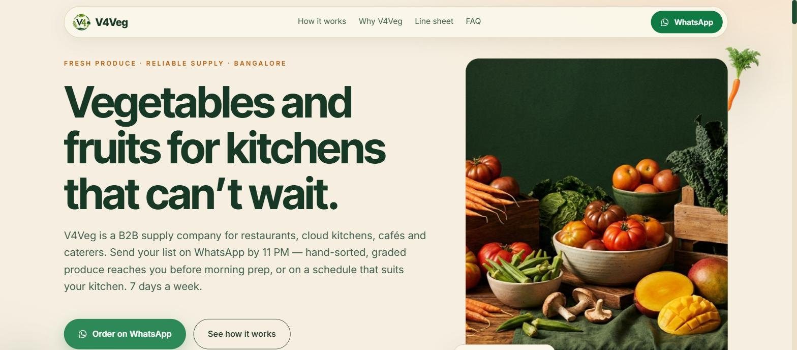 V4Veg homepage: vegetables and fruits for kitchens that can’t wait